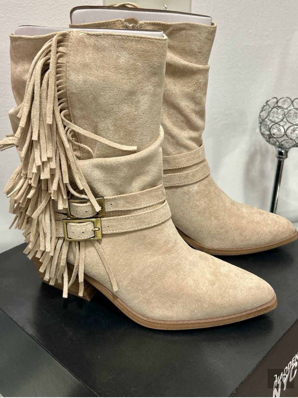 NWT! Madden NYC Sand Ankle Boots with Accent Fringe Women's Size 11 Suede Look - Picture 13 of 16
